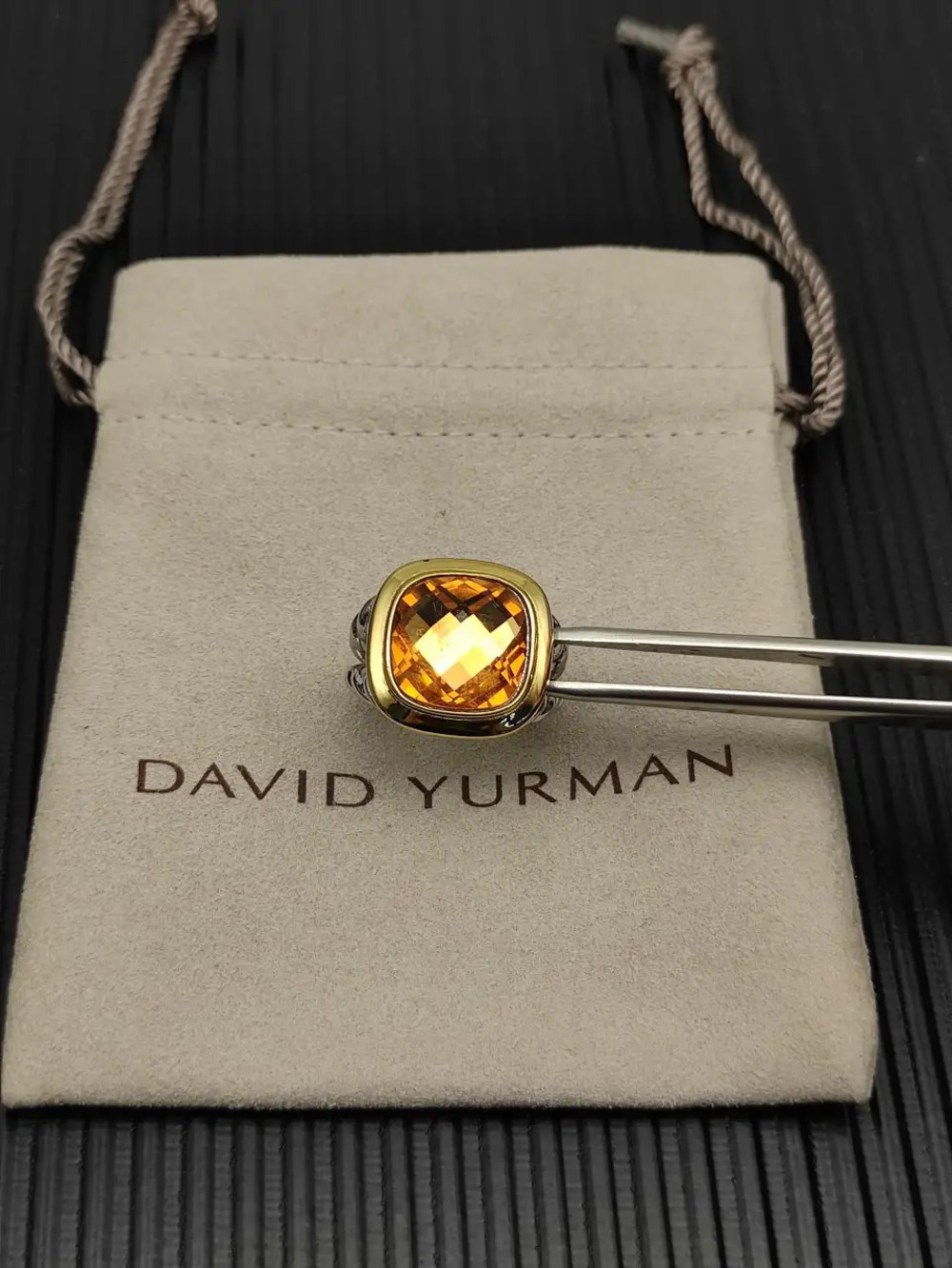 David Yurman two-tone square diamond champagne diamond ring